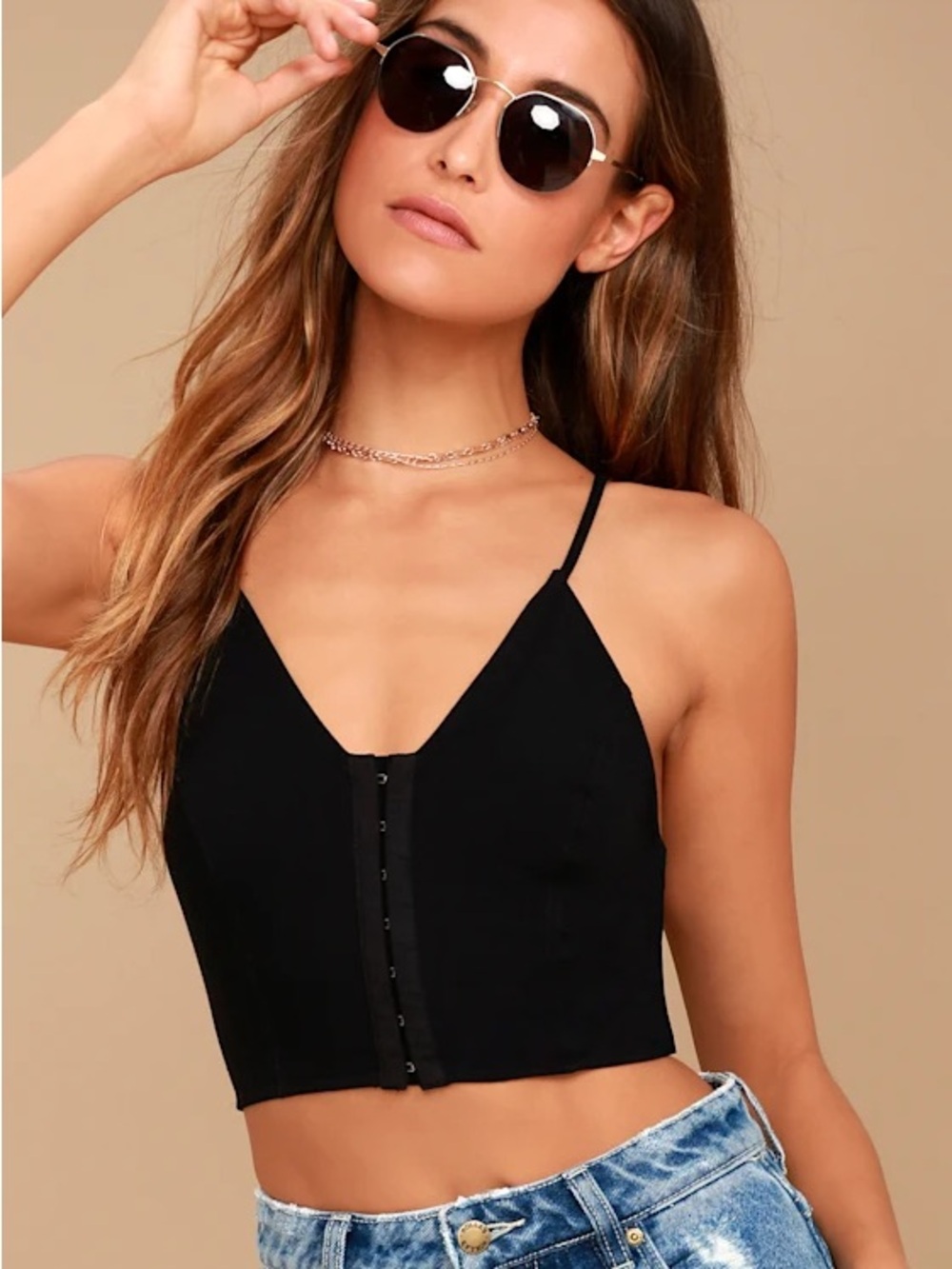 Free People Black Hook-Front Spaghetti-Strap Crop Top